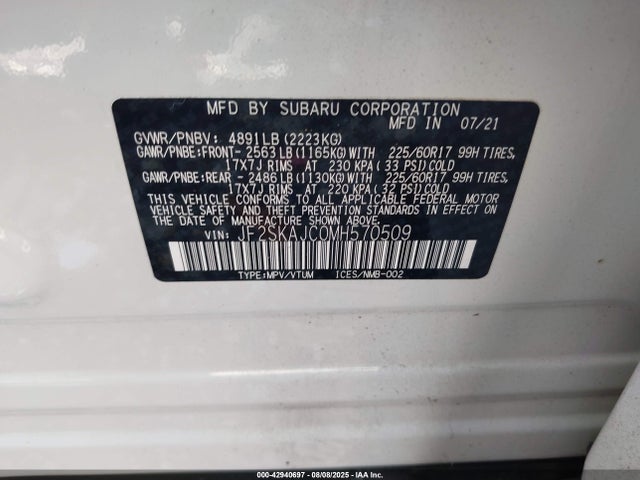 Subaru na u5 2021 JF2SKAJC0MH570509 Image 9