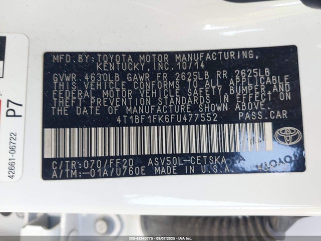 Toyota 2ar-fe 2015 4T1BF1FK6FU477552 Image 9
