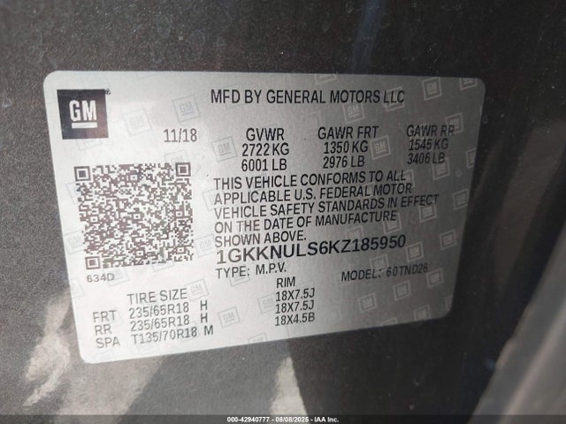 1GKKNULS6KZ185950 GMC lgx - direct injection, variable valve timing, alum, gen 2