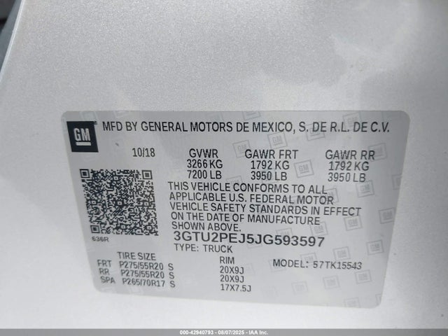 3GTU2PEJ5JG593597 GMC l86 - sidi: spark ignited direct injection, vvt: variable valve timing, afm, e85 max, alum