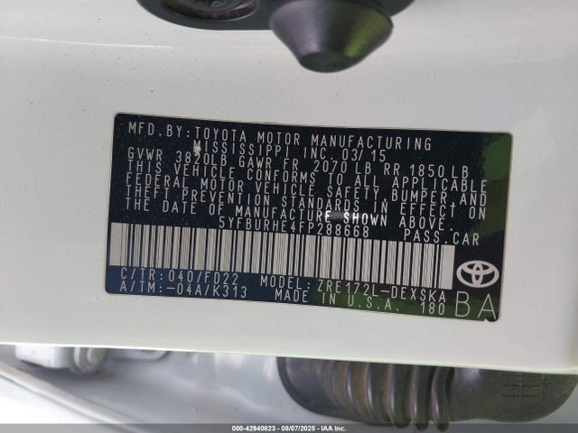 Toyota 2zr-fe 2015 5YFBURHE4FP288668 Image 9