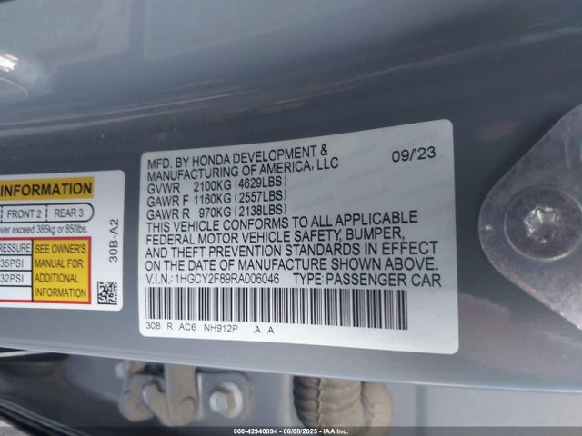 Honda lfc5 2024 1HGCY2F89RA006046 Image 9