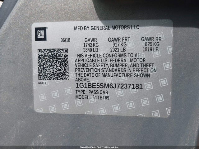 1G1BE5SM6J7237181 Chevrolet le2 -di: direct injection, vvt: variable valve timing, gen, alum