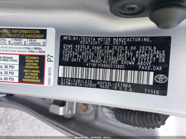 Toyota 2ar-fe 2016 4T1BF1FK6GU513905 Image 9