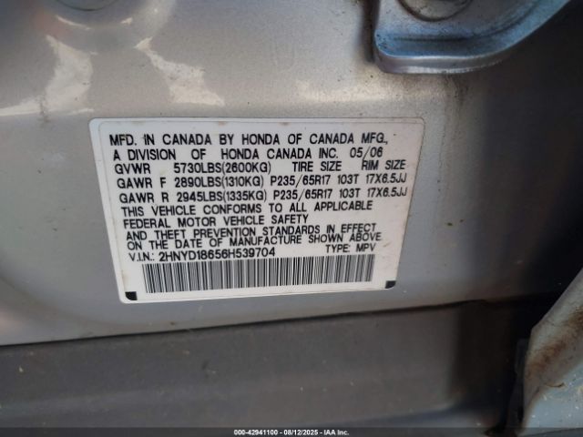2006 ACURA MDX 2HNYD18656H539704 Photo 8