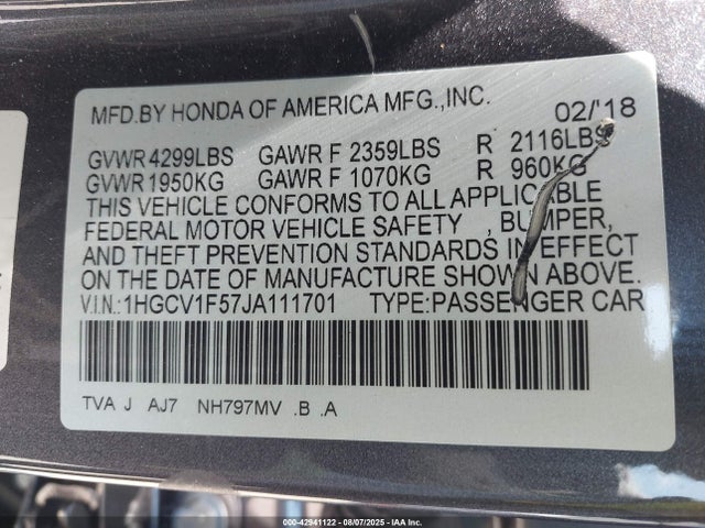 1HGCV1F57JA111701 Honda l15be