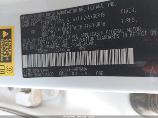 5TDKZRFH0JS548756 Toyota 2gr-fks
