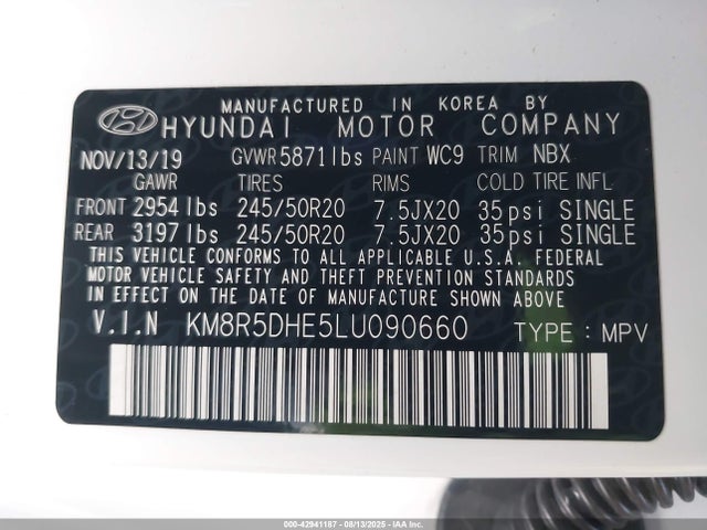 KM8R5DHE5LU090660 Hyundai gdi lambda ii
