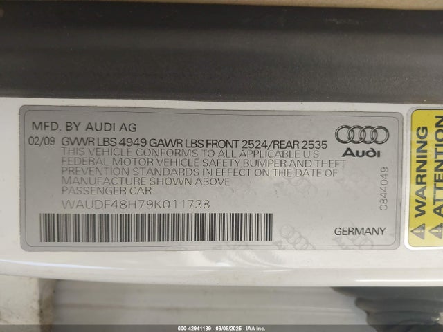 2009 AUDI A4 WAUDF48H79K011738 Photo 8