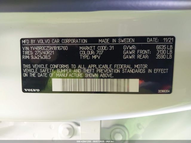 2022 VOLVO XC90 RECHARGE PLUG-IN HYBRID YV4BR0CZ5N1816760 Photo 8