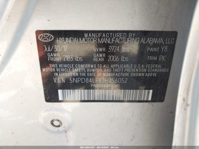 5NPD84LF6JH256052 Hyundai mpi nu