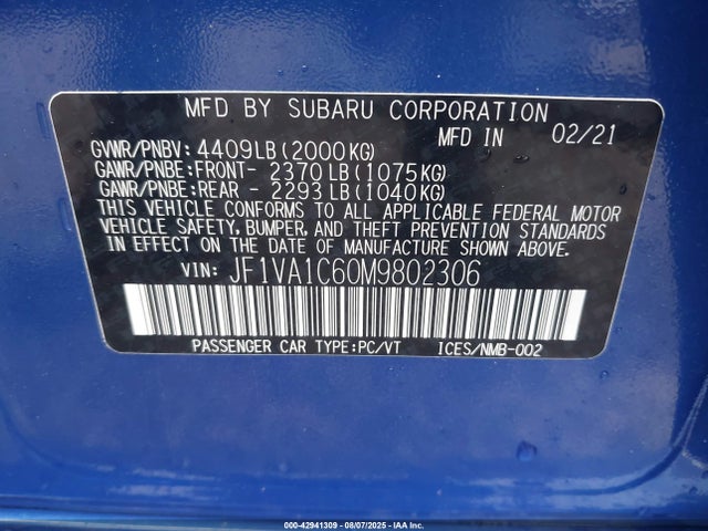 2021 SUBARU WRX JF1VA1C60M9802306 Photo 8