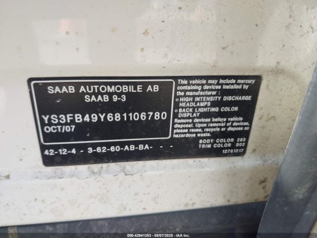 2008 SAAB 9-3 YS3FB49Y681106780 Photo 8