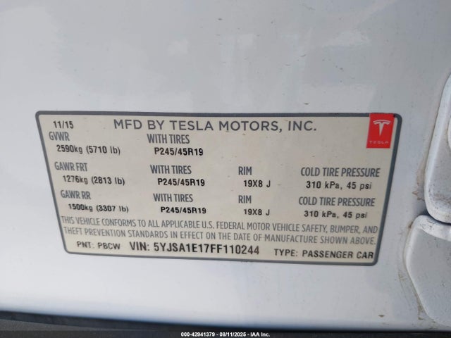 2015 TESLA MODEL S 5YJSA1E17FF110244 Photo 8