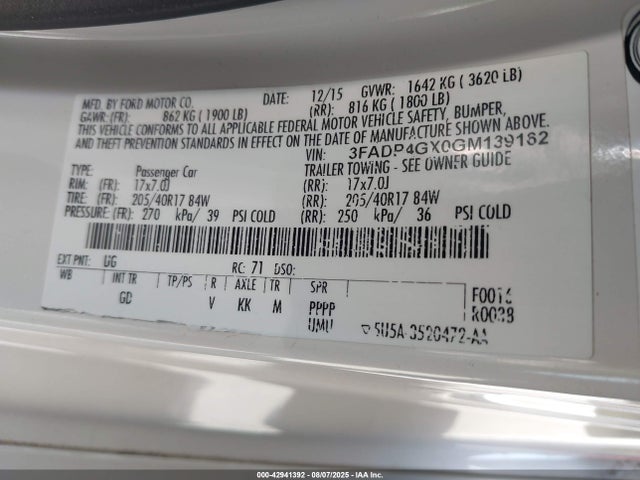 3FADP4GX0GM139162 Ford 1.6l gtdi