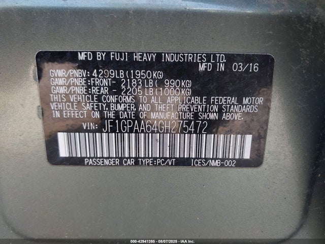 JF1GPAA64GH275472 Subaru 2.0l na