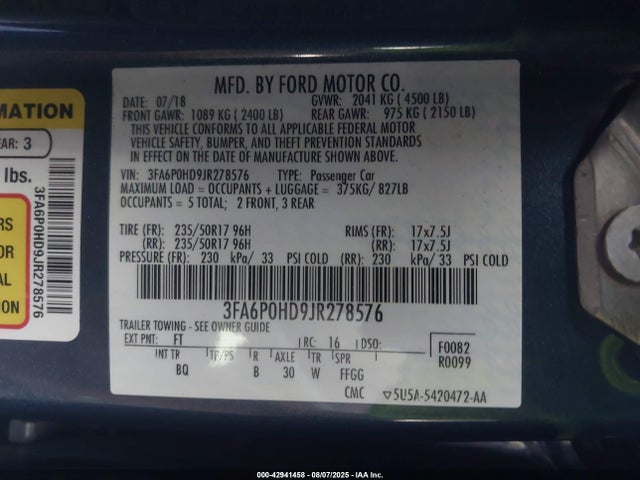 Ford Fusion 2018 3FA6P0HD9JR278576 Image 9