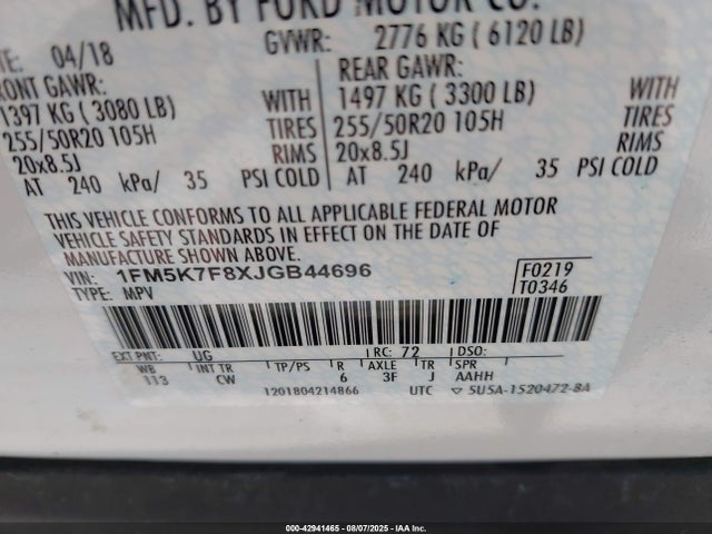 Ford 3.5l ti-vct 2018 1FM5K7F8XJGB44696 Image 9