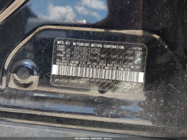 2019 MITSUBISHI OUTLANDER SPORT JA4AP3AU9KU006226 Photo 8