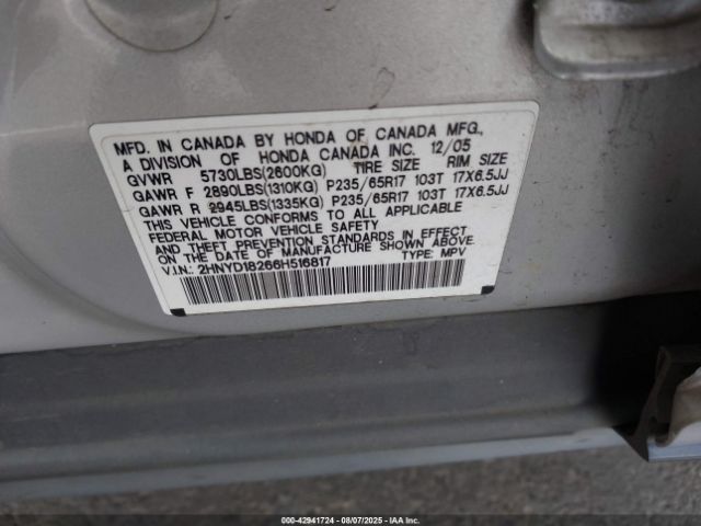 2006 ACURA MDX 2HNYD18266H516817 Photo 8
