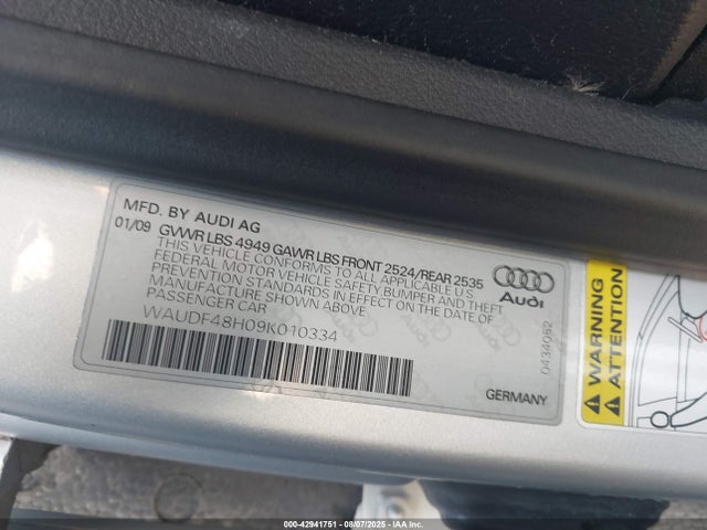 2009 AUDI A4 WAUDF48H09K010334 Photo 8