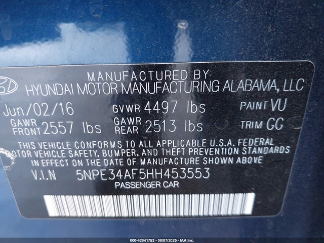 5NPE34AF5HH453553 Hyundai Sonata