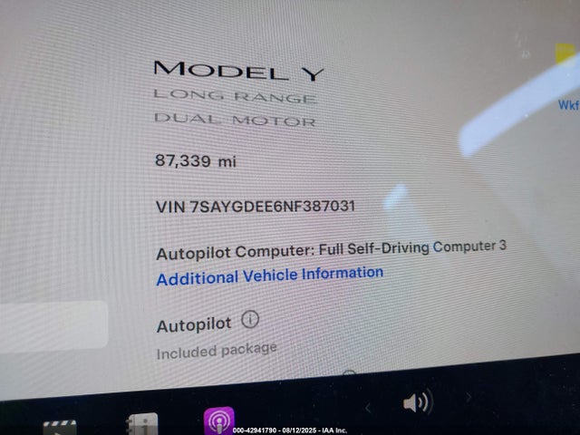 7SAYGDEE6NF387031 Tesla Model Y