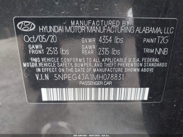 5NPEG4JA1MH078831 Hyundai gdi theta iii