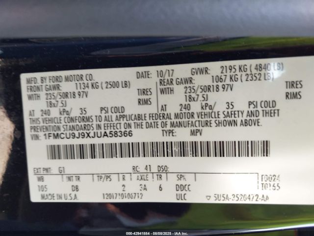 2018 FORD ESCAPE 1FMCU9J9XJUA58366 Photo 8