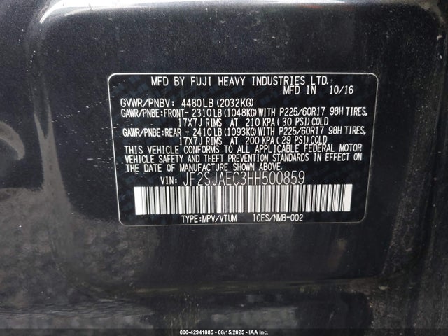 JF2SJAEC3HH500859 Subaru naturally aspirated u5
