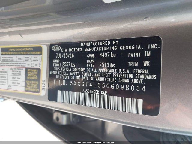5XXGT4L35GG098034 KIA t-gdi theta ii