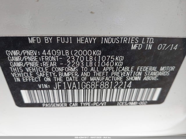 JF1VA1G68F8812214 Subaru dib turbo