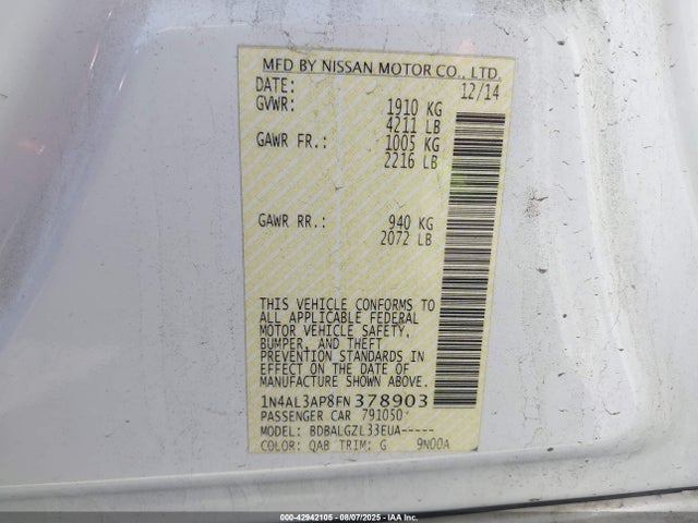 1N4AL3AP8FN378903 Nissan 2015