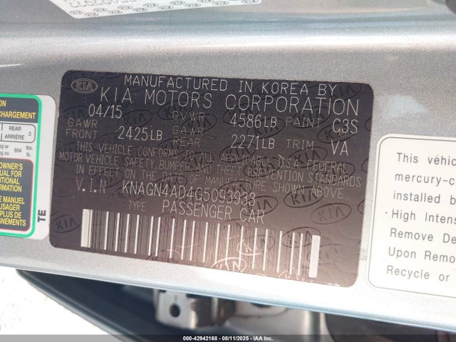 KNAGN4AD4G5093933 KIA mpi theta ii