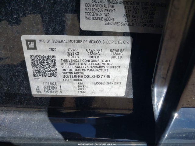 3GTU9FED2LG427749 GMC l84 - di, dfm, alum, gen 5, var 2