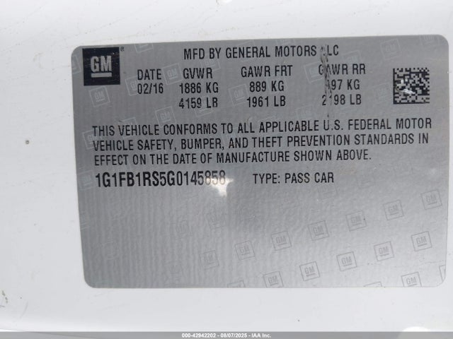 1G1FB1RS5G0145858 Chevrolet lgx - di: direct injection, vvt, alum, gen 2