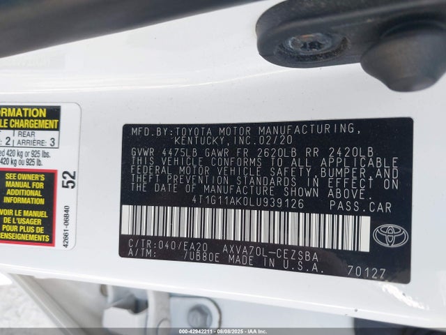 4T1G11AK0LU939126 Toyota a25a-fks