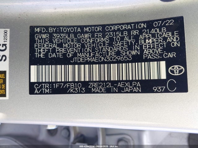 JTDEPMAE0N3029653 Toyota 2zr-fae
