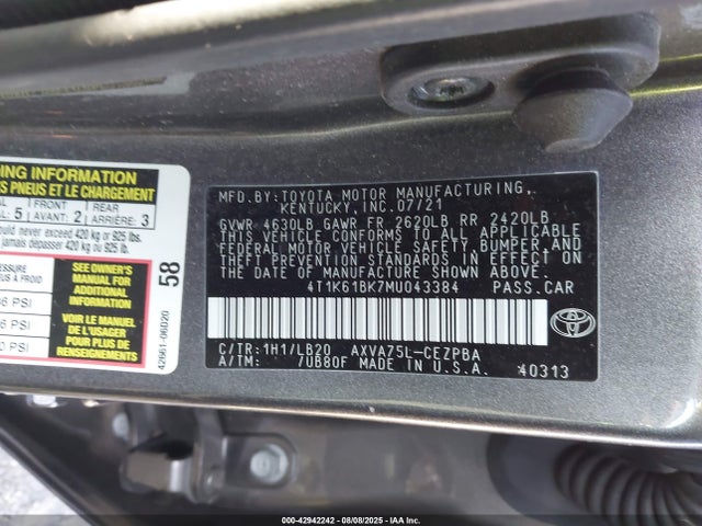 4T1K61BK7MU043384 Toyota a25a-fks