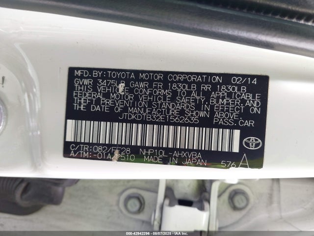 JTDKDTB32E1562635 Toyota 1nz-fxe+1lm