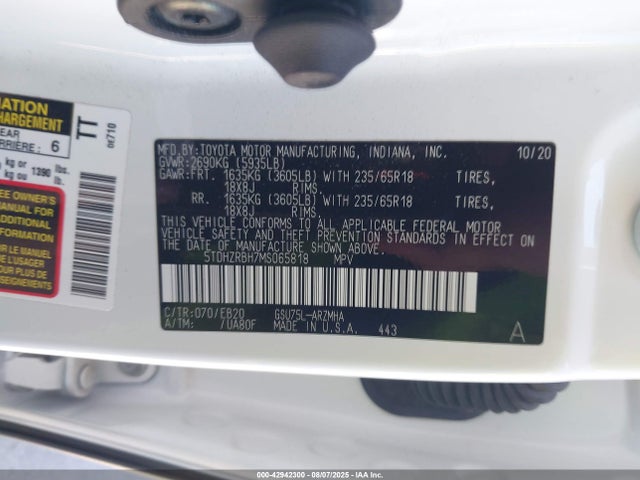 5TDHZRBH7MS065818 Toyota 2gr-fks
