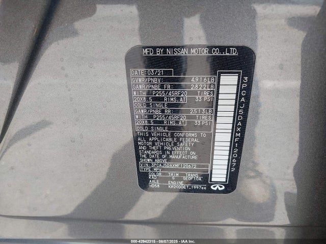 Infiniti QX50 2021 3PCAJ5DAXMF120672 Image 9