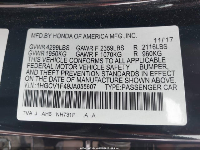 Honda ACCORD EX 2018 1HGCV1F49JA055607 Image 26