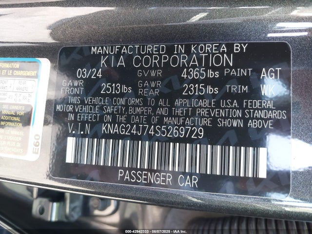 KIA gdi theta iii 2025 KNAG24J74S5269729 Image 9