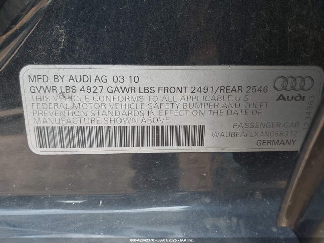 2010 AUDI A4 WAUBFAFLXAN058312 Photo 8