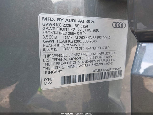 2024 AUDI Q3 WA1EECF33R1158067 Photo 8