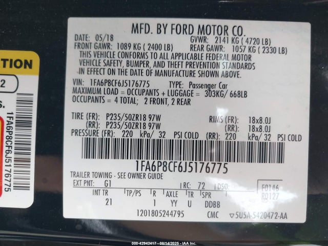 Ford 5.0l 4v premium fuel 2018 1FA6P8CF6J5176775 Image 9