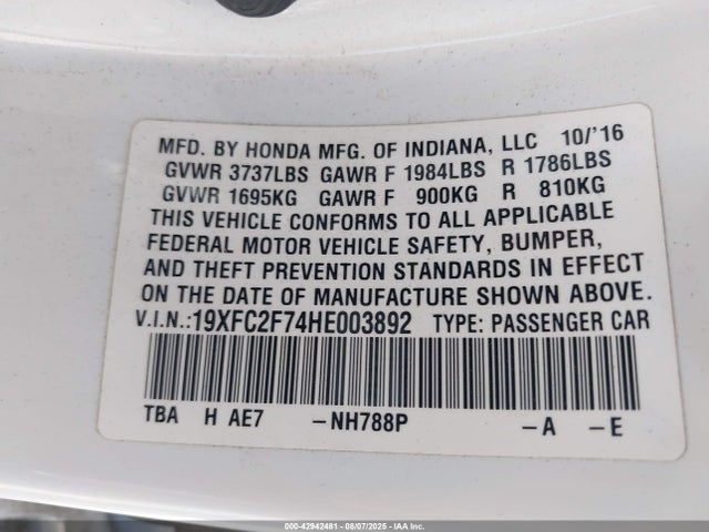 19XFC2F74HE003892 Honda k20c2