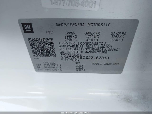 1GCVKREC0JZ162313 Chevrolet l83 - sidi: spark ignited direct injection, vvt: variable valve timing, afm, e85 max, alum