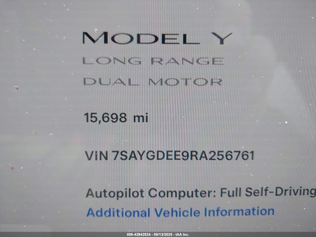 7SAYGDEE9RA256761 Tesla Model Y